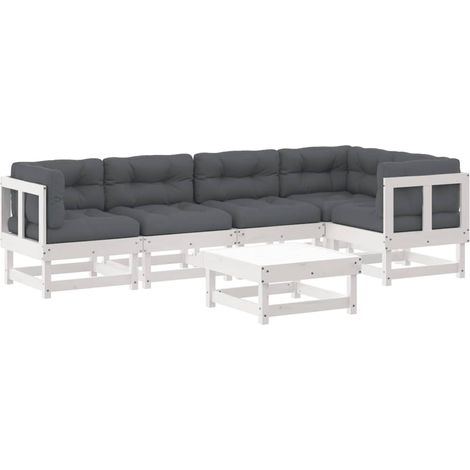 Juego de muebles jardín 6 piezas y cojines madera maciza blanco vidaXL (1/5)