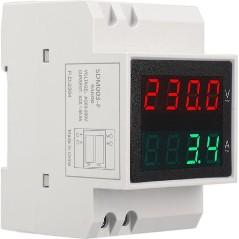 Voltmètre Ampèremètre Numérique 4 Digits pour Rail DIN, Mesure Tension et Courant Monophasé AC 80-300V, 0.1-99.9A (1/5)