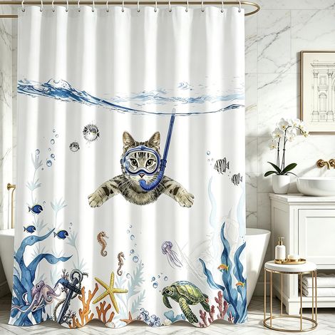 Rideau de douche 240 x 200 cm, tissu anti-moisissure, ourlet lesté, imperméable, lavable, tissu en polyester, 16 avec œillets et anneaux de rideau de douche pour salle de bain, baignoire (1/5)