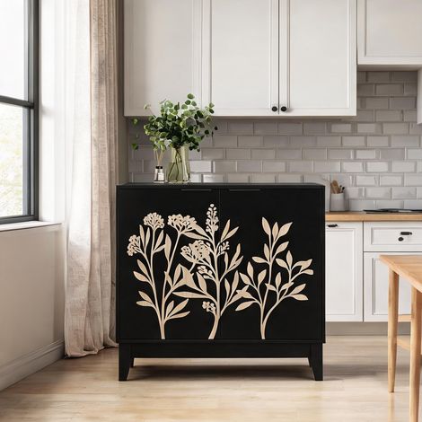 Buffet coloris noir en MDF 80 x 38 x 76 cm (1/5)