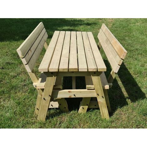 3ft (90cm) Picnic table and bench set, natural (light-green) finish, Victoria compact with backrest square corners