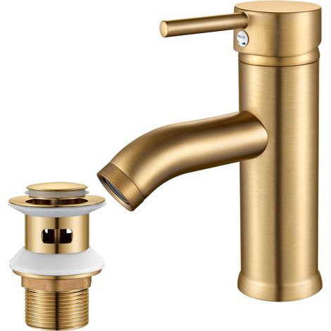 1 Robinet mitigeur,Acier inoxydable 304,Or brossé,Poignée unique,Salle de bain (1/5)