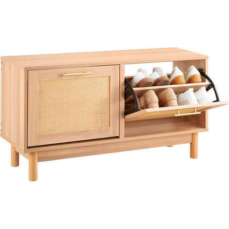 VEVOR Panca Portascarpe da Ingresso, Scarpiera con Panca Portascarpe 100x30x53 cm, Contenitore con 2 Cassetti, Scarpiera da 136 kg, 4 Scomparti e 2 Ante in Rattan, per Corridoio, Soggiorno