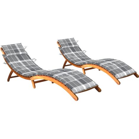 Lot de 2 transats chaise longue bain de soleil lit de jardin terrasse meuble d'extérieur avec coussins bois d'acacia solide (1/5)