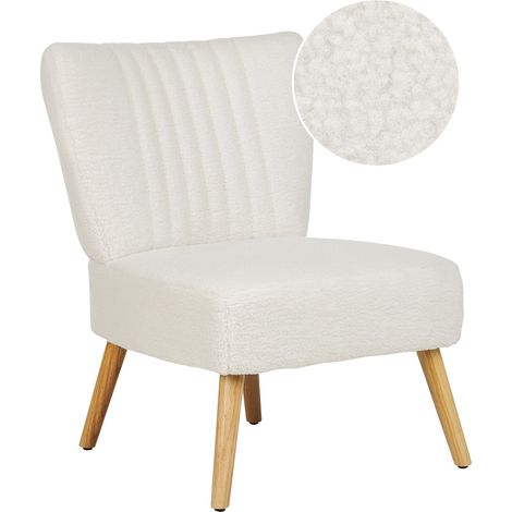 Poltrona imbottita in tessuto bianco senza braccioli a ciuffi verticali gambe in legno Vaasa
