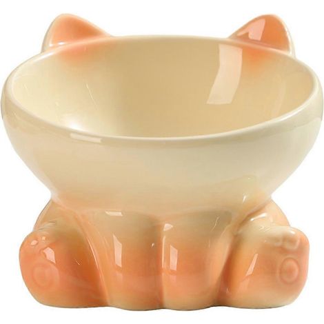 Gradient Ceramic chat bol animal bol Eating bol Drinking bol animal chien bol chat bol avec Slanted Mouth jaune (1/5)