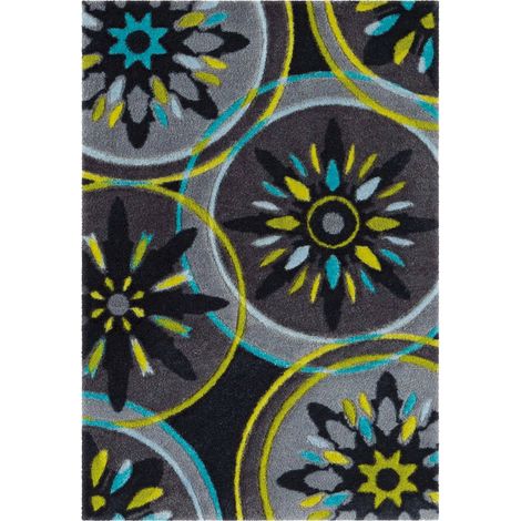 Tapis de porte intérieur antidérapant motif moderne bleu - gris anthracite à motifs bleu jaune (1/4)