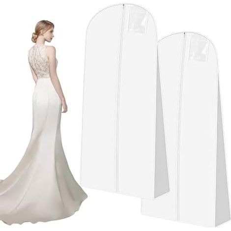 2 Pièces Housse Robe de Mariée, 180 cm Housse Robe Longue, Housse Vetements à Suspendre respirante à fermeture éclair, adaptée aux robes de mariée,robes de soirée, manteaux longs (1/5)