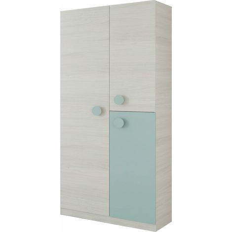 Armadio Armadietto Per Cameretta E Camera Da Letto Mobile Mobiletto Guardaroba Compatto Con Barra Appendiabiti E Ripiani Design Moderno 200 x 90 x 52 Cm Bianco Alpi e Verde Acqua