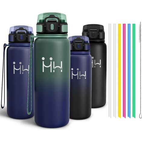 Gourde Inox 750ml, Bouteille Isotherme avec six Pailles et 1 Brosse à épong, Conservation du Chaud et du Froid, sans BPA, Réutilisable, Bouteille - Vert sapin (1/5)