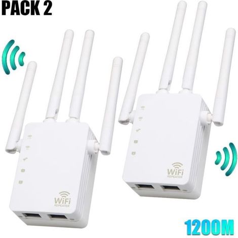 Répéteur Wifi 1200 Mbps Double Bande 2,4&5 GHz 2 Ports LAN - Blanc - (1/4)