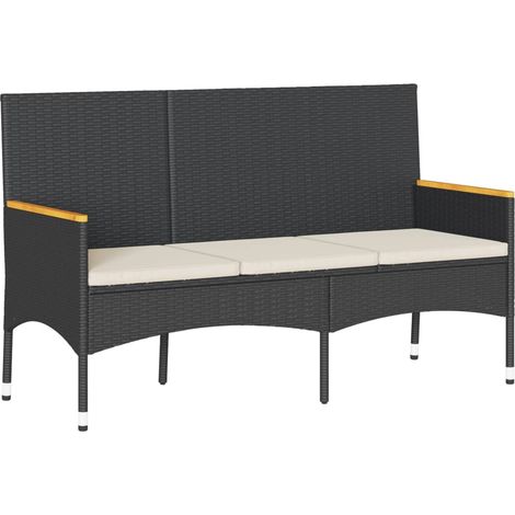Maison Exclusive - Gartenbank 3-Sitzer mit Kissen Schwarz Poly Ra