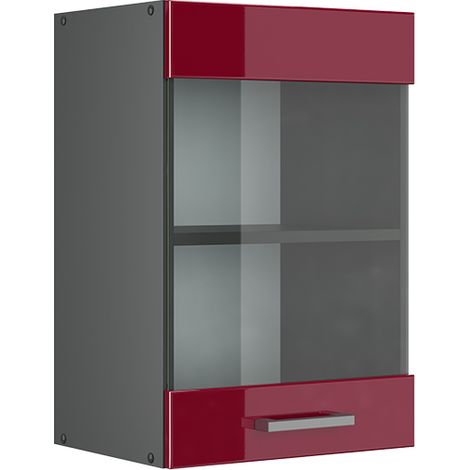 Mobile da cucina in vetro R-Line, Rosso bordeaux lucido, 40 cm, Vicco