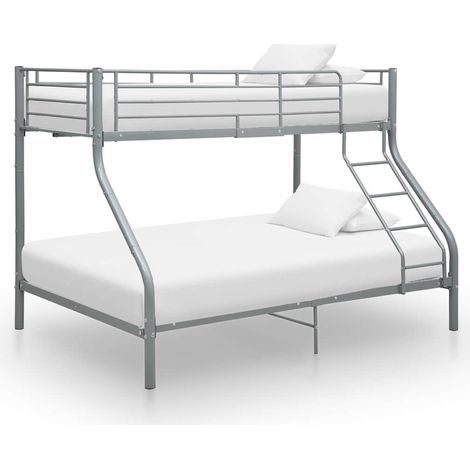 Lit superposé en métal gris sans matelas avec échelle, 90 x 200 / 140 x 200 cm - PANGIVO (1/5)