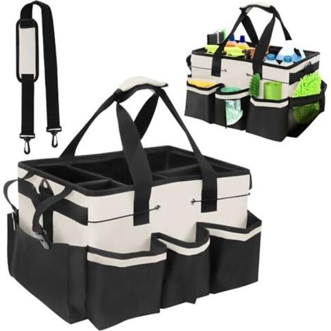Panier de rangement pour produits de nettoyage avec poignée, sac de rangement avec bandoulière réglable pour organiser les produits de nettoyage, pour le ménage et le rangement dans l (1/5)