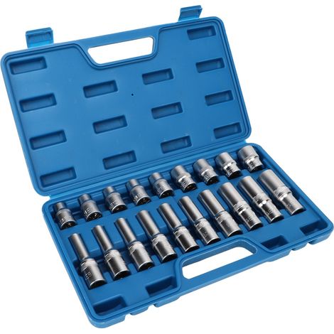 Lot de 19 douilles femelles étoile 1/2 pouce acier chrome vanadium antirouille argent transportable E8 à E24 avec malle moulée (1/5)
