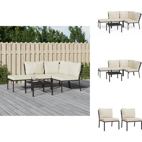 Salon de jardin 5 pcs avec coussins sable acier - Ensemble Salon De Jardin - Mobilier De Jardin - Salon Extérieur - Meubles De Jardin - Set De Salon (1/5)