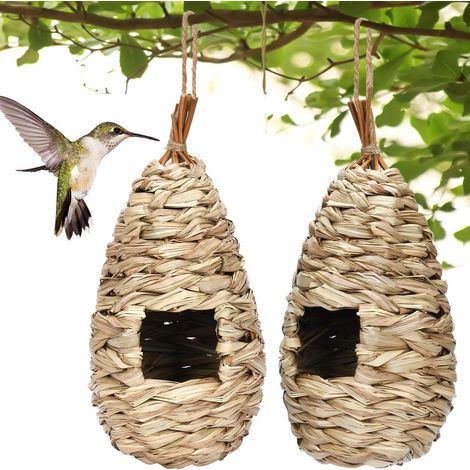 Nid d'oiseau tressé en paille naturelle pour jardin, refuge suspendu pour petits oiseaux 24 cm (1/5)