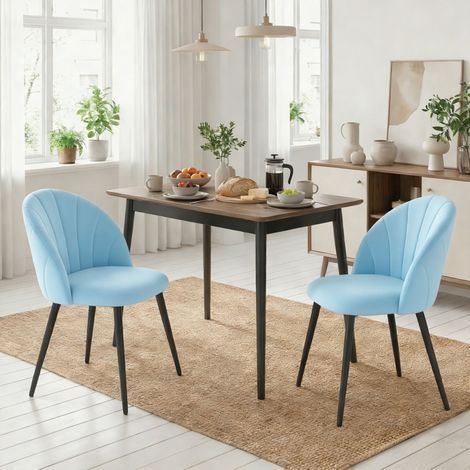 Set aus 2 Esszimmerstühlen mit Samtbezug und muschelförmigen Rückenlehnen, 52 x 55 x 79 cm, blau (1/5)