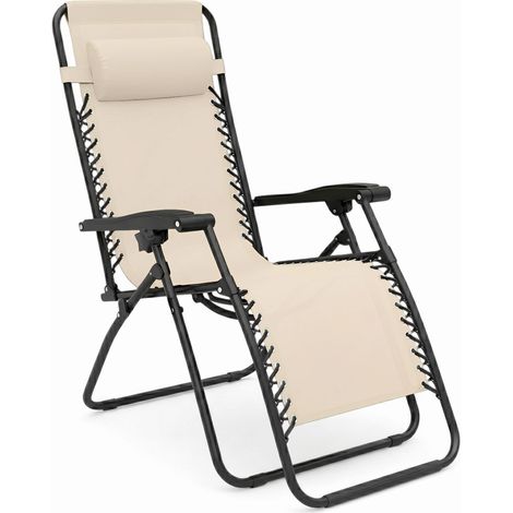 Sdraio Reclinabile Gravity da Giardino Lettino Relax Pieghevole in Acciaio con Schienale Regolabile e Sistema di Blocco Poltrona Prendisole (Beige) (1/4)