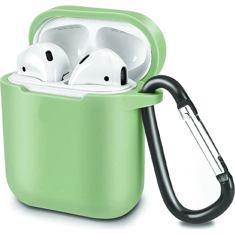 Cover custodia silicone verde chiaro cuffie bluetooth porta auricolari gancio (1/3)