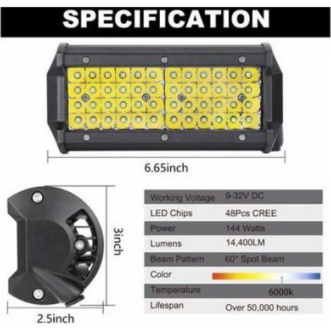 Lampe de travail LED - - 144W - IP67 - 12-24V - Couleurs multiples (1/4)