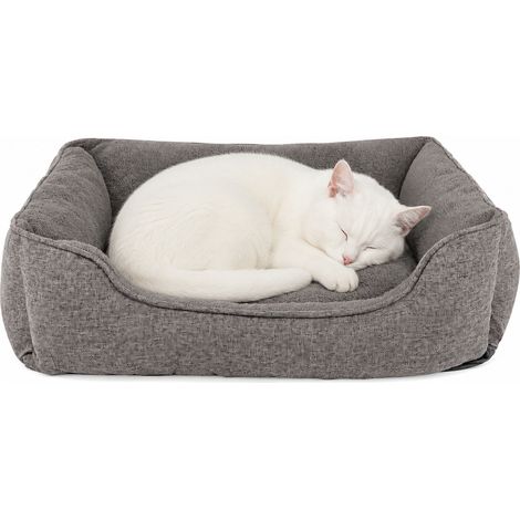 lionto Katzenkissen modernes Bett mit Plüsch-Innenfläche & meliertem Außenbezug, rutschfest, waschbar, 75x60 cm, grau (1/5)