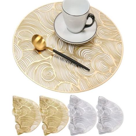 Ensemble de 6 sets de table ronds en PVC perforé, perforés, résistants aux graisses, lavables, résistants à la chaleur jusqu'à 80 °C, antidérapants, pour la maison. (1/5)
