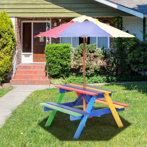 Set di sedie in legno per bambini set da giardino mobili per bambini tavolo per bambini con ombrellone e 2 panchine per esterni
