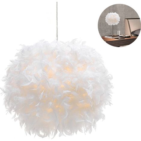 Abat-jour suspendu en plumes blanches, abat-jour non électrique pour lampadaire et lampe de table avec anneau réducteur pour salon, salle à manger et chambre, 30 cm (1/5)