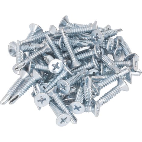 50 vis cruciformes autoperceuses en acier au carbone galvanisé, tête plate 4,8 x 25 mm (1/5)