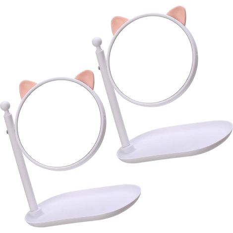Lot De 2 Miroirs De Maquillage avec Oreilles De Chat Et Base Sûre Et Robuste pour Salle De Bain Coiffeuse Chambre À Coucher Blanc (1/5)