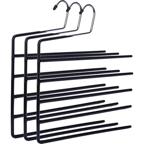 Cintre Pour Pantalon - 5 Niveaux - Structure Métallique Robuste - Revêtement Anti-dérapant - Design Ouvert - Économie D'espace - Lot De 3 (1/5)