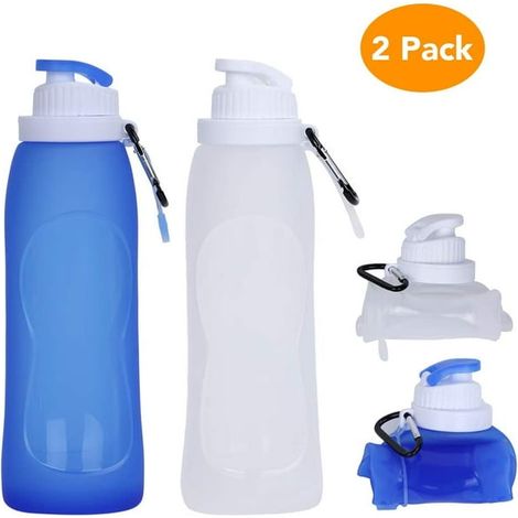 Bouteille d'eau pliable avec mousqueton, gourde compacte pour sac à dos, résistante et sans BPA, lot de 2 bouteilles sportives compressibles et légères pour randonnée, voyage et fitness. (1/4)