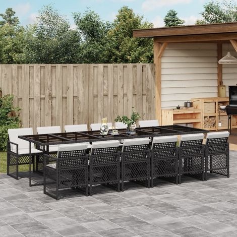Set comedor de jardín con cojines 13 pzas ratán sintético negro vidaXL