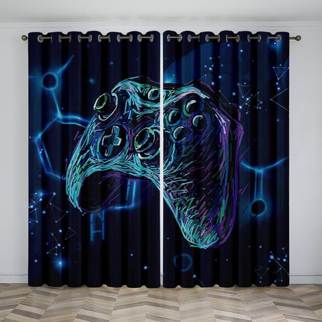 Rideaux à Oeillets pour Chambre d'Enfants - Console de Jeu Bleu Cool 72X84 Pouces Rideaux 3D - Rideaux perforés Opaques d'intérieur - Isolation et réduction du Bruit - Applicable à la Chambre à Couche (1/5)