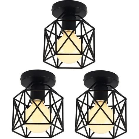 YoWei Lot de 3 Plafonnier Industrielle - Carré - Métal - 15CM - Noir (1/4)