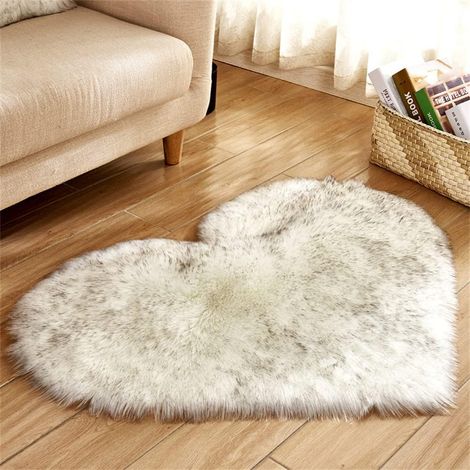 Tapis Coeur Doux 50x40 cm Moelleux et Confortable, Carpet en Forme de Coeur pour Chambre, Salon, Enfants, Chambre de Fille, Décor de Maison (Blanc et Noir) (1/5)
