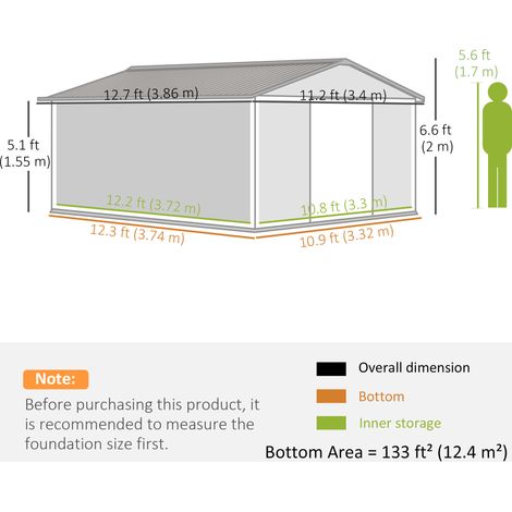 Garden Lodge avec fondation Garden Shed Garden Shed Garden Shed Metal Charbon Grey 340 x 386 x 200 cm (1/5)