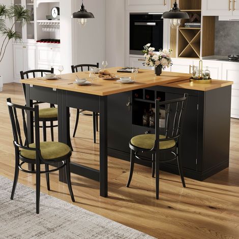 Table de bar extensible 120 à 180 cm avec espace de rangement et rotation à 360° pour salon et salle à manger Noir (1/5)