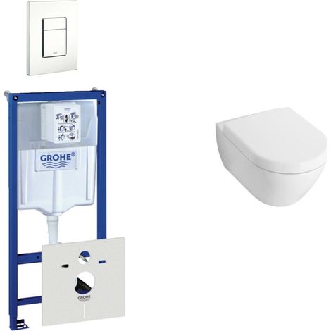 Villeroy & Boch Subway Compact Pack WC - réservoir encastré - à fond creux WC suspendu - plaque de déclenchement verticale/horizontale - blanc