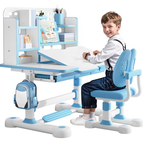 Kindertisch- und Stuhlset, höhenverstellbar, Tisch bis 300 kg belastbar, Stuhl fördert die korrekte Körperhaltung, 119×80×56 cm (blau). (1/5)