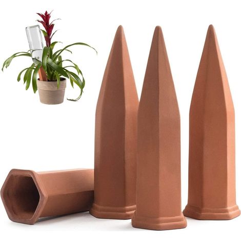 Lot de 4 cônes d'arrosage automatique en terre cuite pour plantes en pot (intérieur et extérieur) – Système d'irrigation pour les vacances (1/5)