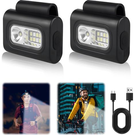Lampes à clip LED (2 pièces) - Rechargeables, Mini lampe frontale, Lampe de poitrine, Lumière de course USB, Pour course à pied, jogging, camping, randonnée et alpinisme (1/5)