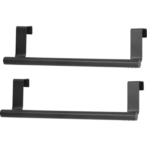 Lot de 2 porte-serviettes noirs à suspendre, 23 cm, sans perçage ni clous, porte-serviettes pour porte de placard, idéal pour la maison et l'hôtel, gain de place, installation facile (1/5)