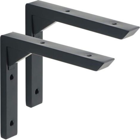 Supports d'étagère robustes de 15 cm (6 pouces), lot de 2 supports muraux noirs pour étagères, supports d'étagère en fer noir avec vis, supports d'étagère robustes pour table, banc, étagère, noir