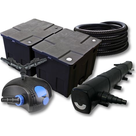 SunSun Komplettset: CBF-350B Teichfilter bis 60000 L Teichfilteranlage Durchlauffilter, CTF-12000 Teichpumpe 12000l/h 100W, CUV-272 Teichklärer UVC Klärer mit 72W, 25m Teichschlauch 25 mm, Y-Verteiler