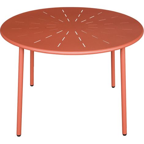Table à manger de jardin 4 personnes ronde en métal - Terracotta - Zola