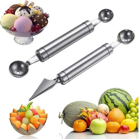 2 Pieces Fruit Carving Tool Fruit Peeler Melon Spoon, DIY Salad Cutter with Cutter (1/5)