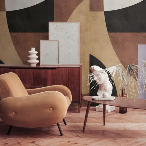 Fototapete Profhome 398591 heißgeprägte Vliestapete glatt mit grafischem Muster matt braun beige schwarz violett 1,59 m x 2,8 m